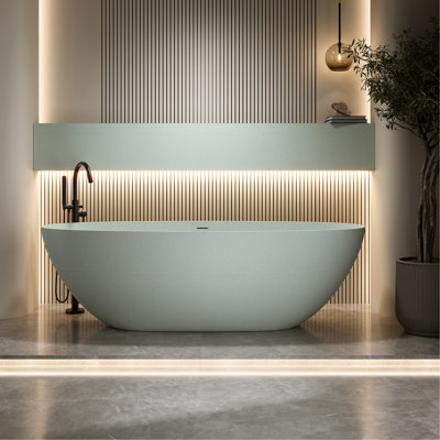 Turquoise 71'' Solid Surface Resin Stone Freestanding Bathtub, Non - Permeable, Smooth And Rounded, Comfortable Bath Soaking Bathtub In , Stone, Slow Heat Dissipation, Spacious Interior