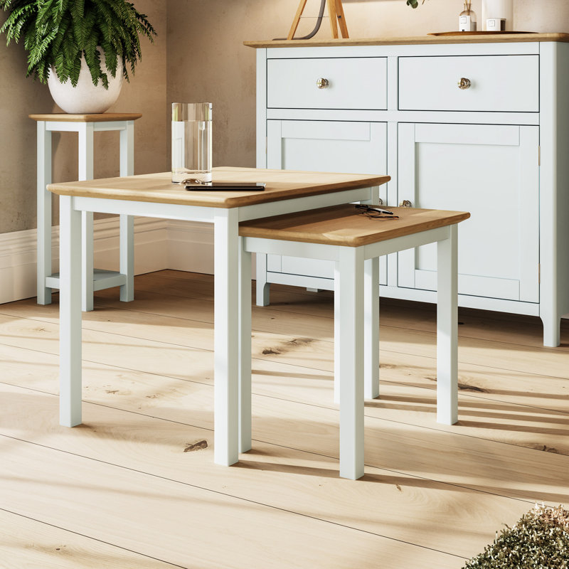 Daris Nest Of 2 Side End Tables. Solid Oak. Fully Assembled., Off White