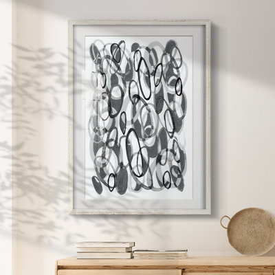 Ovales noirs et blancs I - Encadré sous verre et sous passe-partout, grande décoration murale pour le salon