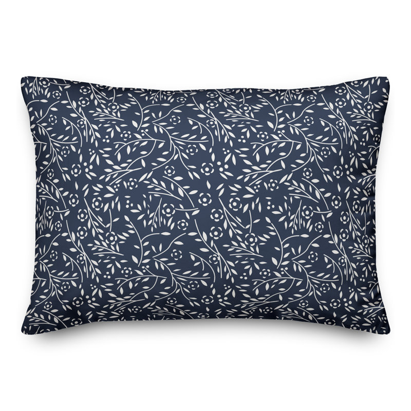Floral Outdoor Reversible Throw Pillow, Blue