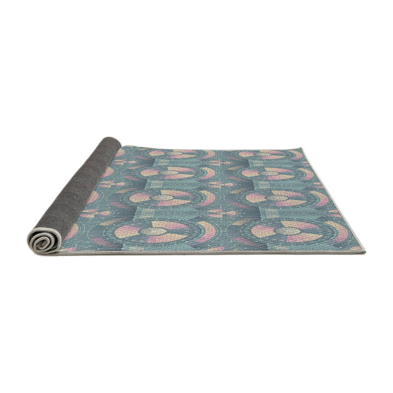 Tapis bleu/rose à motifs, Rond 4 pi