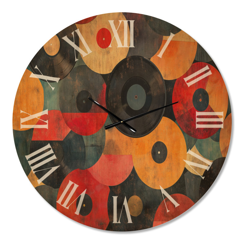 Grande horloge murale rétro en vinyle - cercles en vinyle rétro, Oversized