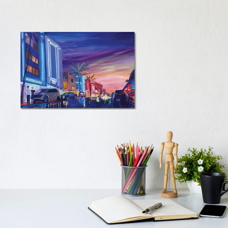 South Beach Ocean Drive Night In Miami Beach FL by Markus & Martina Bleichner - Wrapped Canvas Gallery-Wrapped Canvas Giclée