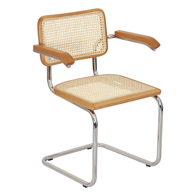Marcel Breuer Cesca Cane Cantilever Dining Armchair Arm Chair, Honey Oak/Natural/Chrome