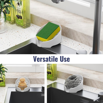 Silicone Sink Sponge Holder, Self Draining Tray for Scrub Daddy, Soap & Scrubber, Dishwasher Safe