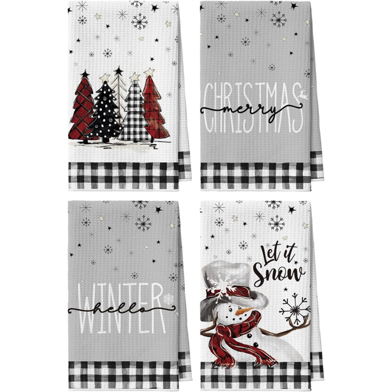 Xmas Tree Snowman Merry Christmas Kitchen Towels,  Quick Dry Microfiber Cloth Dish Towels For Kitchen Drying Set Of 4