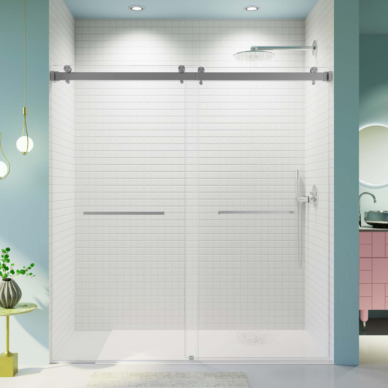 Ensemble de 3 portes de douche coulissantes doubles sans cadre, porte en verre trempé
