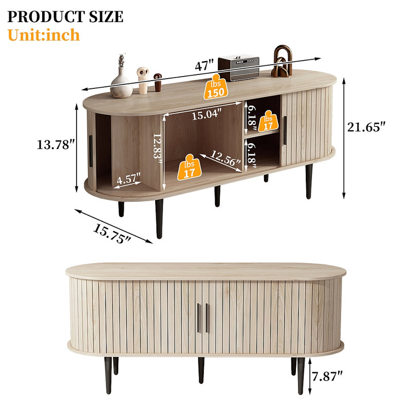 Meuble télé 47 po Scarlett, H 21,65 po x l 47 po x P 15,75 po, Naturel