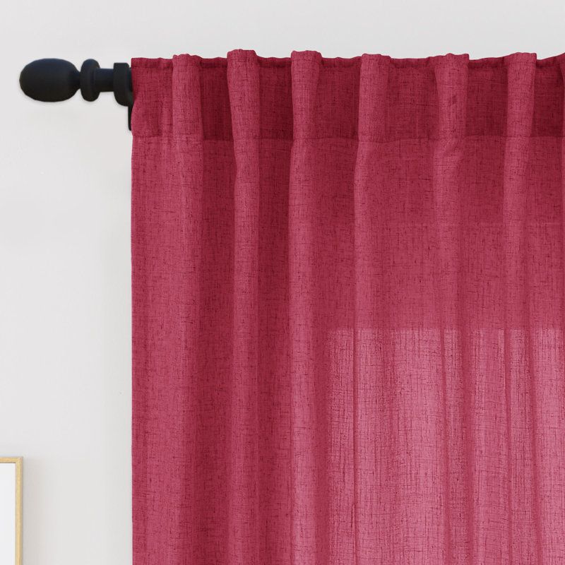 Toyoko Linen Blend Semi-Sheer Back Tab Curtains, 52" W x 84" L, Raspberry