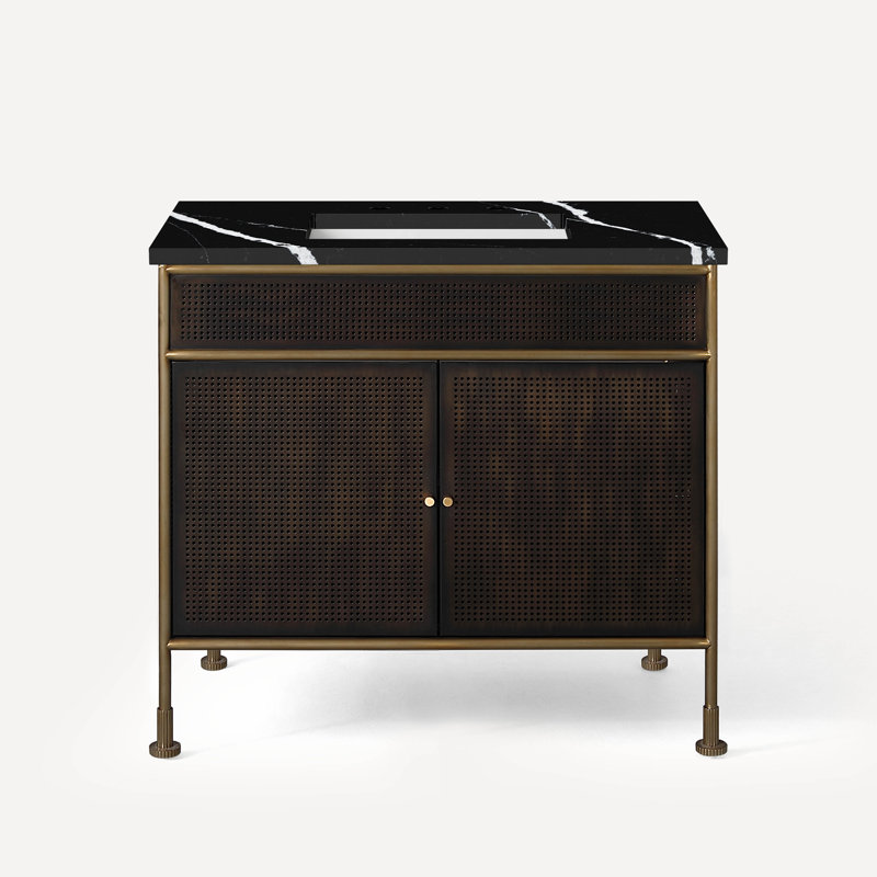 Meuble-lavabo sur pied simple 36 po Mackey, Marquina éternelle, Étain brossé / noir fer, Étain brossé