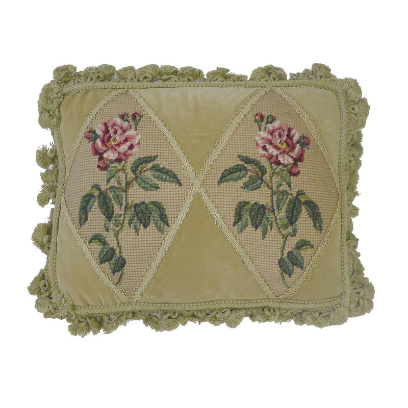Rose Needlepoint Throw Pillow