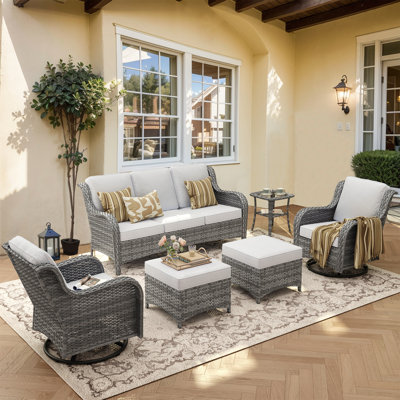 Guillen Wicker/Rattan 5 - Person Seating Group With Swivel chairs and Cushions