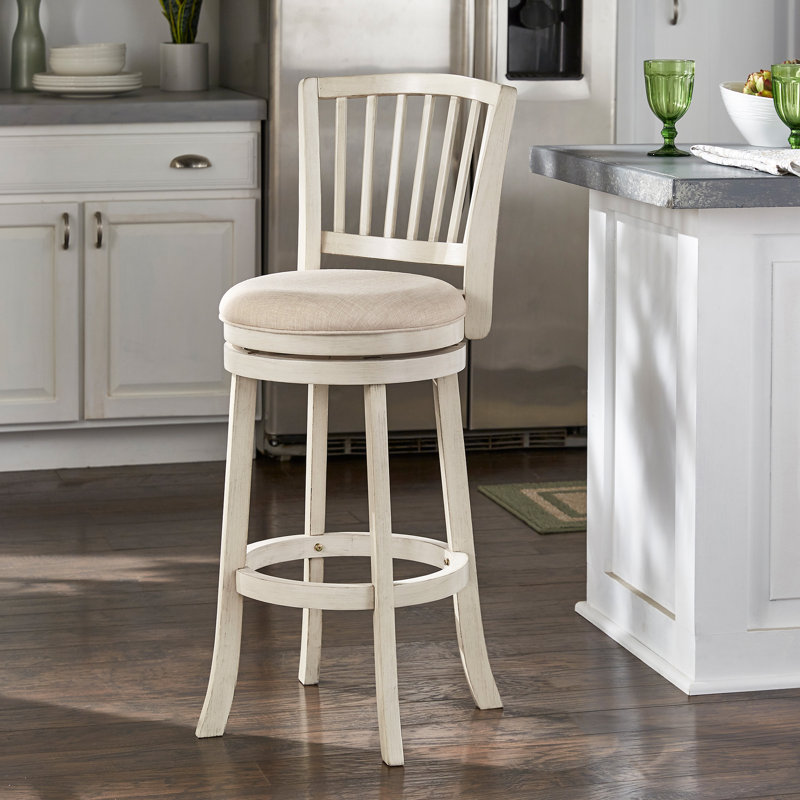 Tabouret de bar et de comptoir pivotant Jovie, Beige, Tabouret de bar (siège d'une hauteur de 29,96 po), Blanc antique