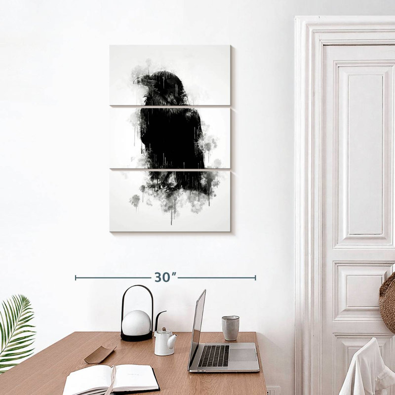 Corbeau Brampt en noir et blanc, H 32 po x l 20 po