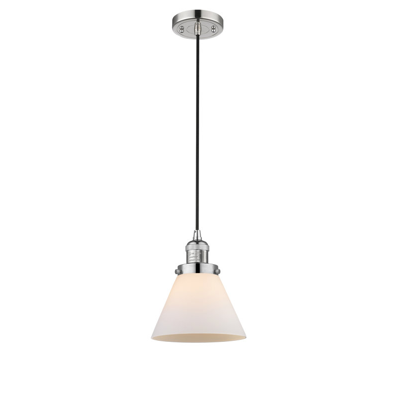 Luminaire suspendu conique à 1 lumière Parkview, Boîtier blanc mat, H 9,13 po x l 7,75 po x P 7,75 po, Nickel poli