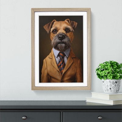 Border Terrier In A Suit No.3 - Single Picture Frame Print on Wood