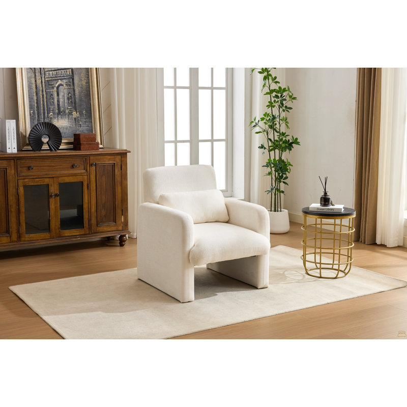 Fauteuil d'appoint moderne et moderne, fauteuil en tissu Boucle, Blanc ancien