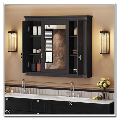 Bathroom Wall Cabinet with Mirror, Wall Mounted Medicine Cabinet with 4 Shelves