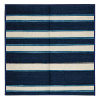 Washable Ink Blue White Striped Area Rug