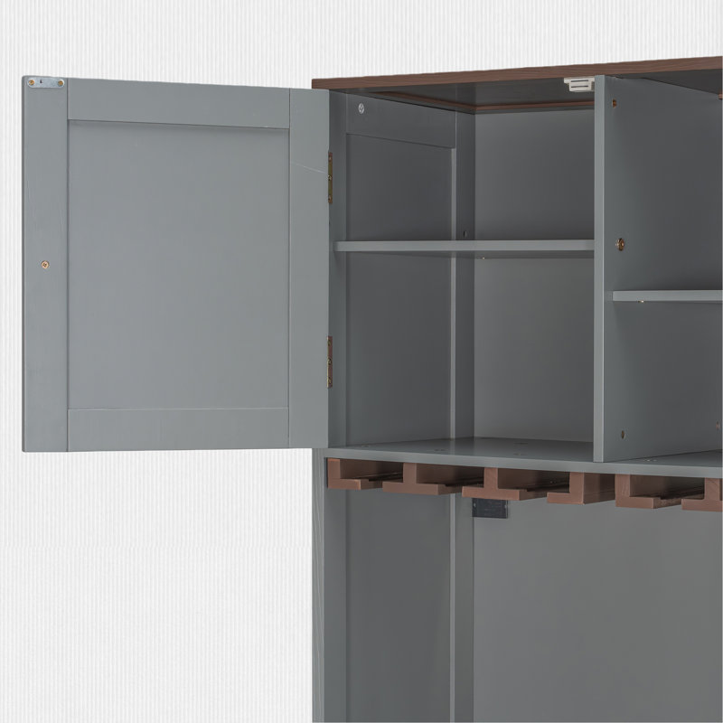 Grand lit escamotable avec buffet et bande DEL multicolore, gris