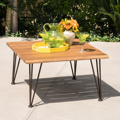 Table basse d'extérieur en bois avec structure en métal - 33,32 po x 33,32 po x 17,57 po, 21,75 lb, lueur arrière et métal, 32,5 po x 32,5 po x 18 po, Glisten