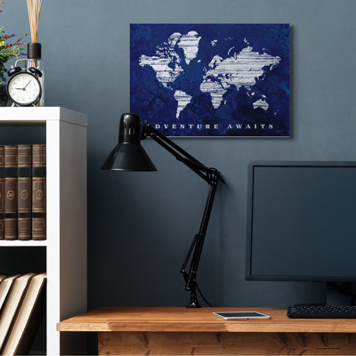 " Adventure Awaits Sentiments Navy Blue World Map " by Cindy Jacobs