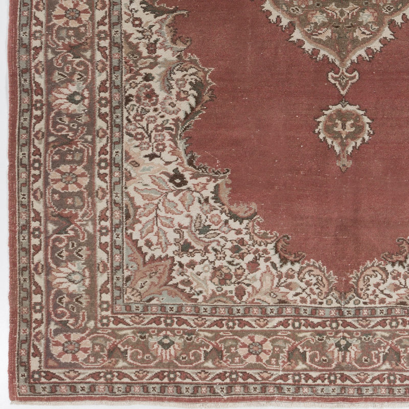 Tapis Oushak rétro noué à la main avec motif de médaillon