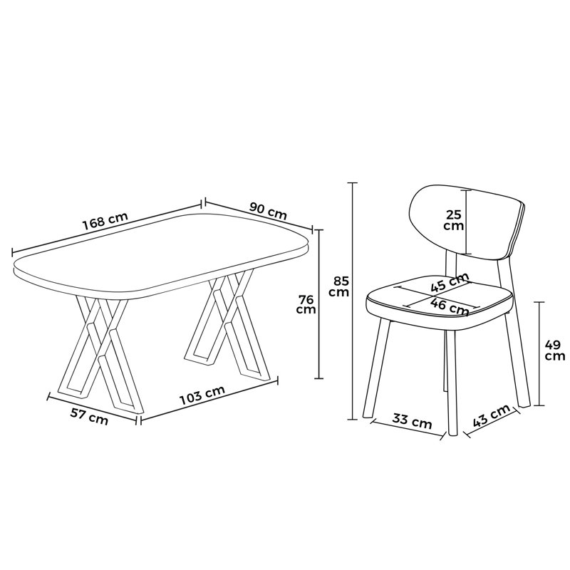 Ensemble de table et chaises de salle à manger (7 pièces), 7 pièces : table, 6 chaises, Gris, Blanc