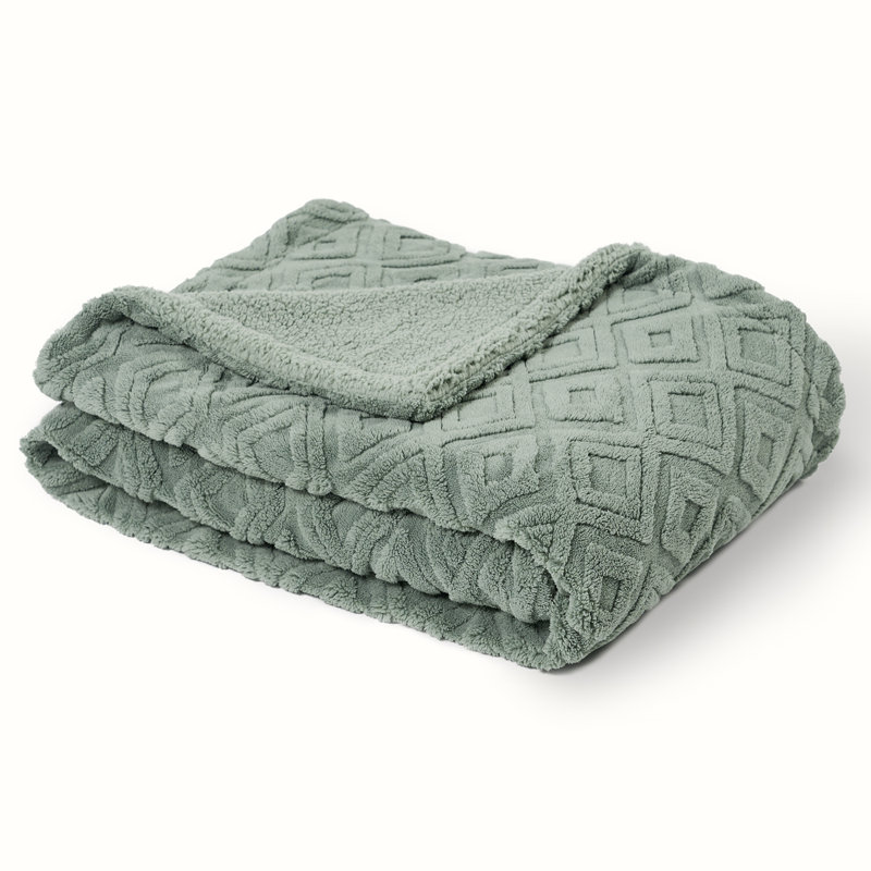 Jeté lesté jacquard Boho - Doux Sherpa, L 50 po x L 60 po, Vert sauge