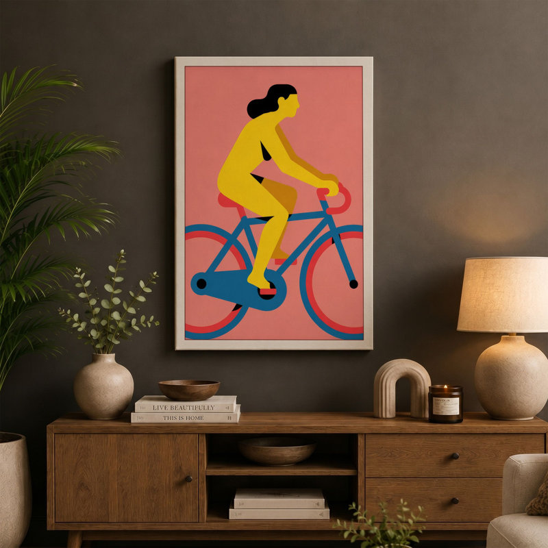 Cyclist in Motion Modern - Wrapped Canvas, 30x20 - 76.2 x 50.8 cm, Teal Border
