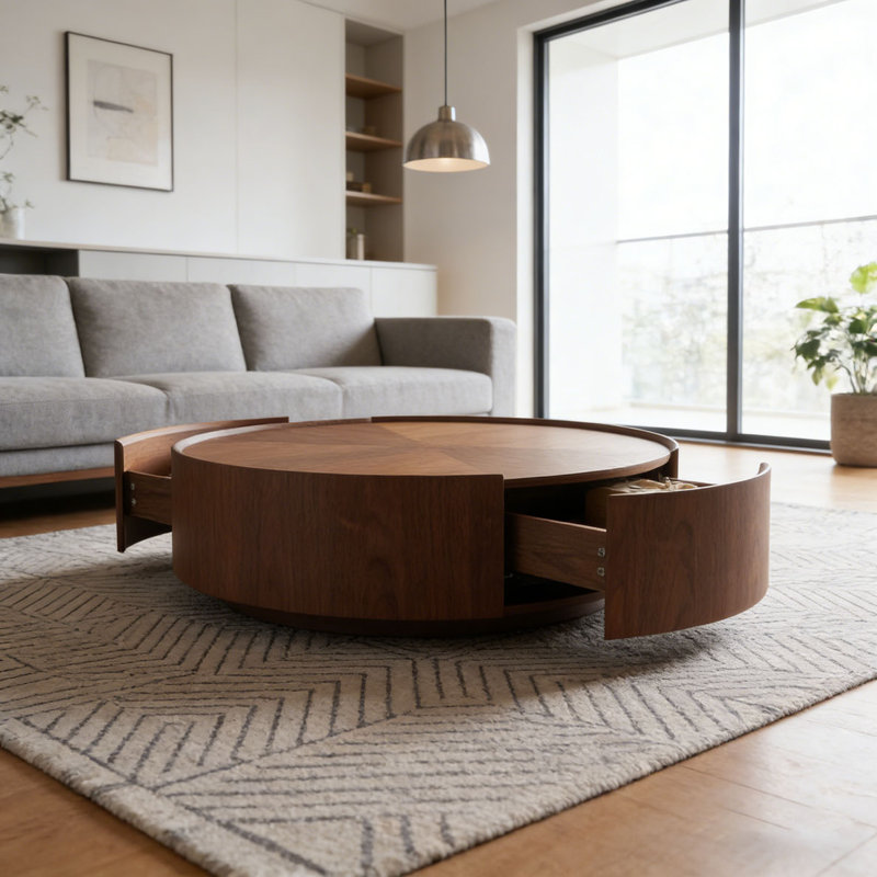 Table basse en noyer, 35,4 po rond