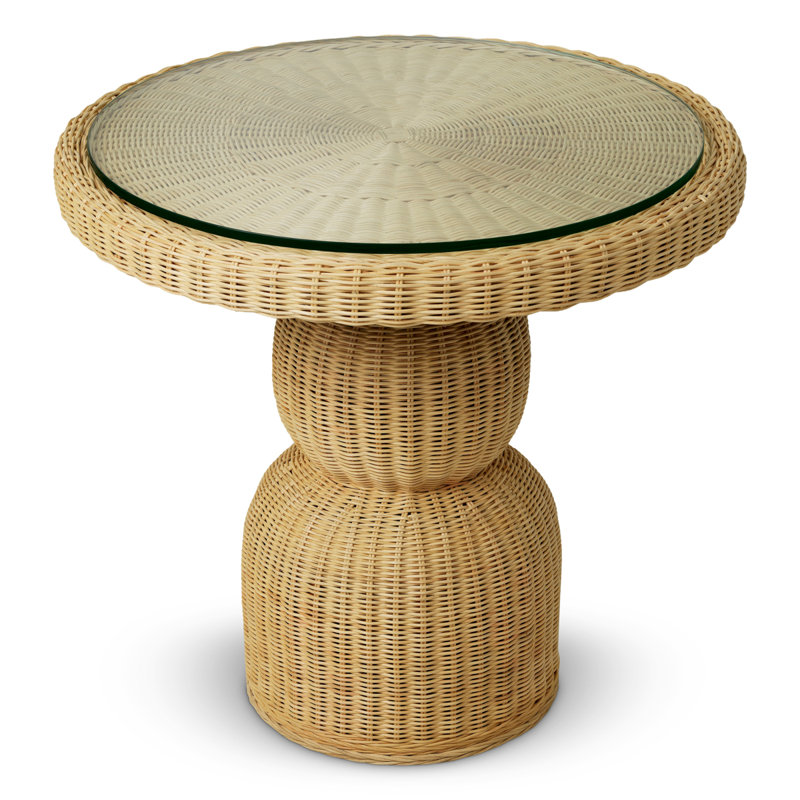Dining Table Tiago Round Natural Rattan Incl Glass Top