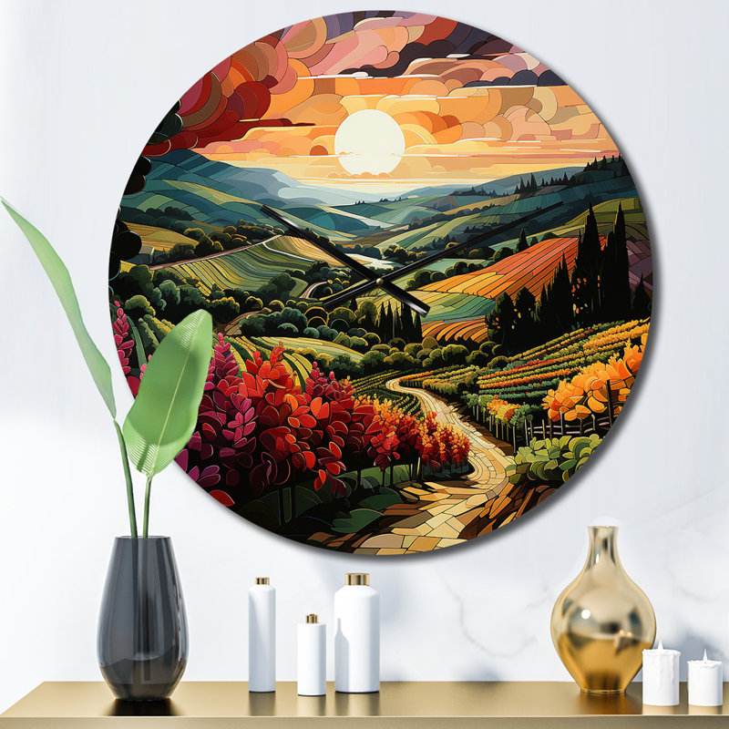 Horloge murale Vineyard Sunset Rows Of Ruby Landscape I, Moyenne