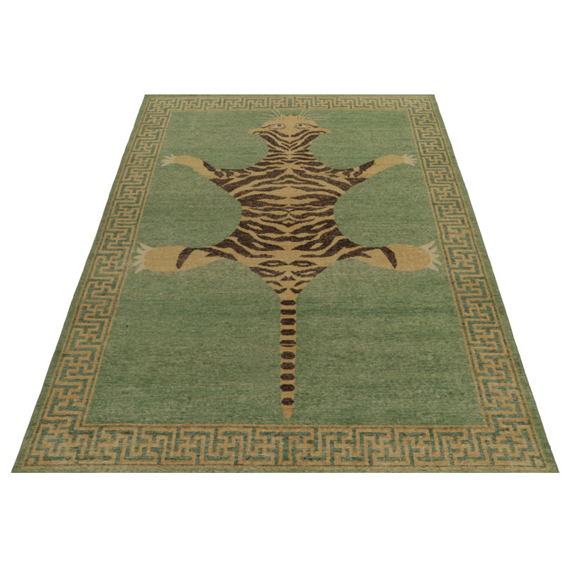 Distressed Homage Hand Knotted Wool Animal Print Area Rug, Rectangle 15' x 24'