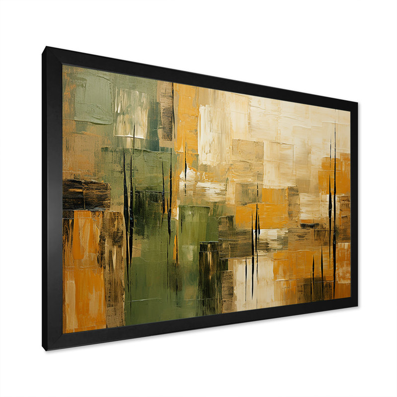 "Green beige Wild Essence Collage I - Tachisme", art mural sur toile, H 12 po x l 20 po, Impression encadrée, Noir