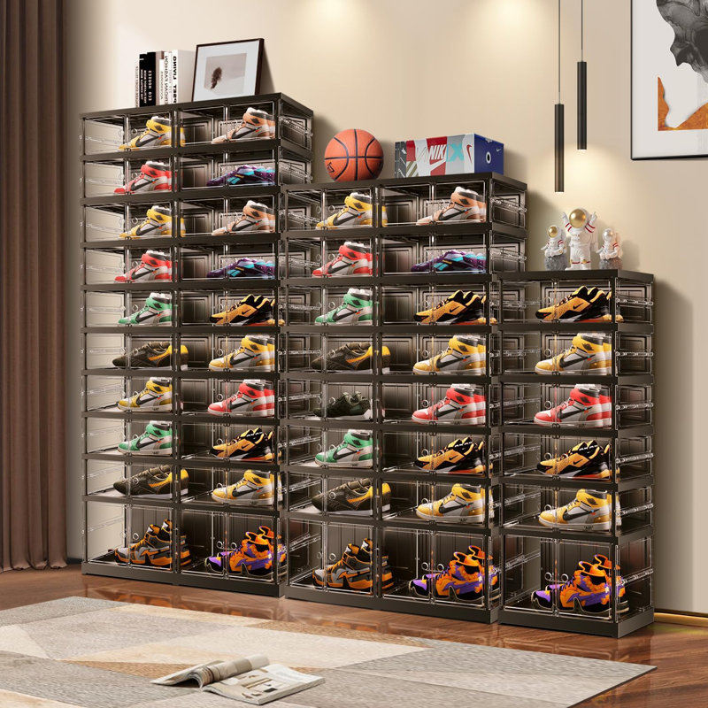 16 Pair Stackable Shoe Storage Cabinet, Black
