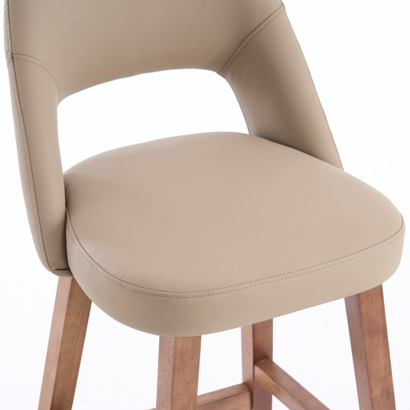 Tabouret de bar rembourré à dossier plein avec structure en bois massif, aucune installation requise, Kaki