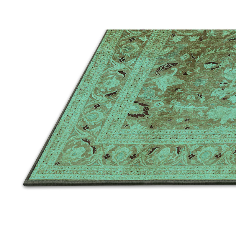 Tapis oriental en laine / polyester tissé à la machine en bleu sarcelle / brun, Rectangle 3 pi x 5 pi