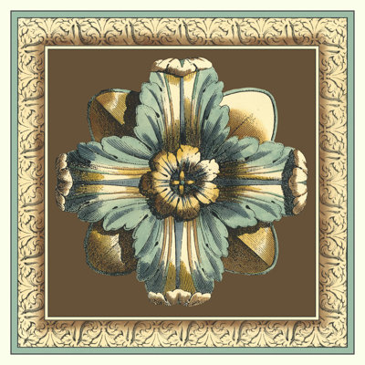 Printed Chocolate & Blue Rosette II 1 Piece Wrapped Canvas Wall Art