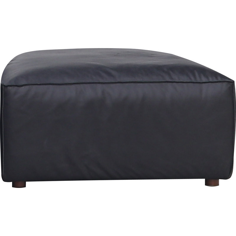 Foley Genuine Leather Ottoman, Black Top Grain Leather
