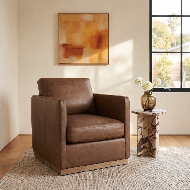 Bobbi Genuine Leather Swivel Armchair, Marseille Saddle Top Grain Leather