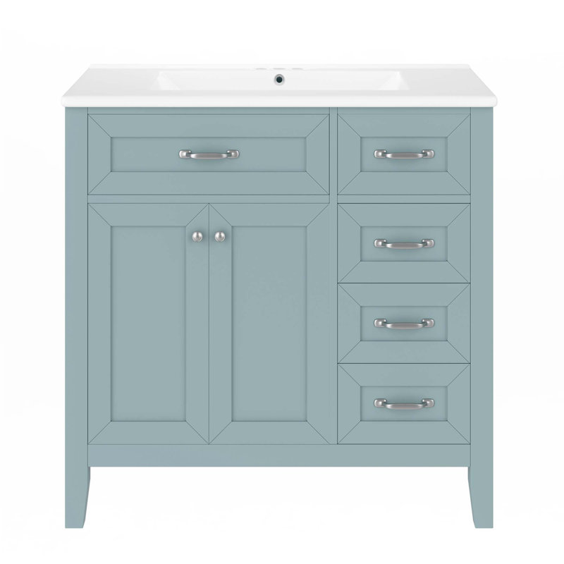 Meuble-lavabo 36 po avec lavabo, Argent argent, Vert