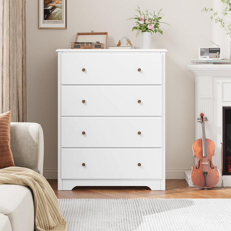 Commodes 4 tiroirs en bois, Blanc ivoire