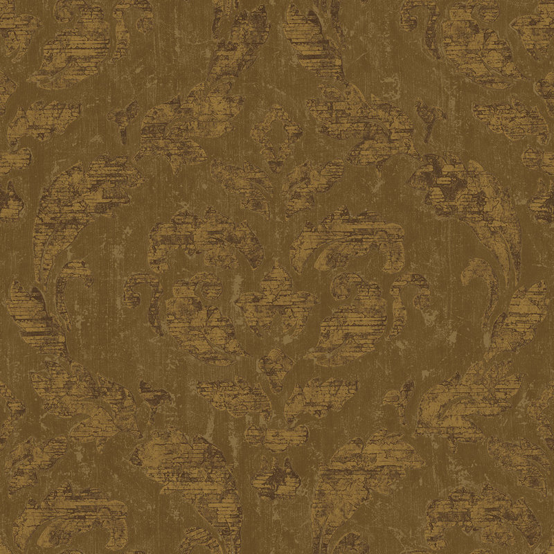 Ambiance Large Damask Design 33' L x 21" W Wallpaper Roll, Brown/Gold