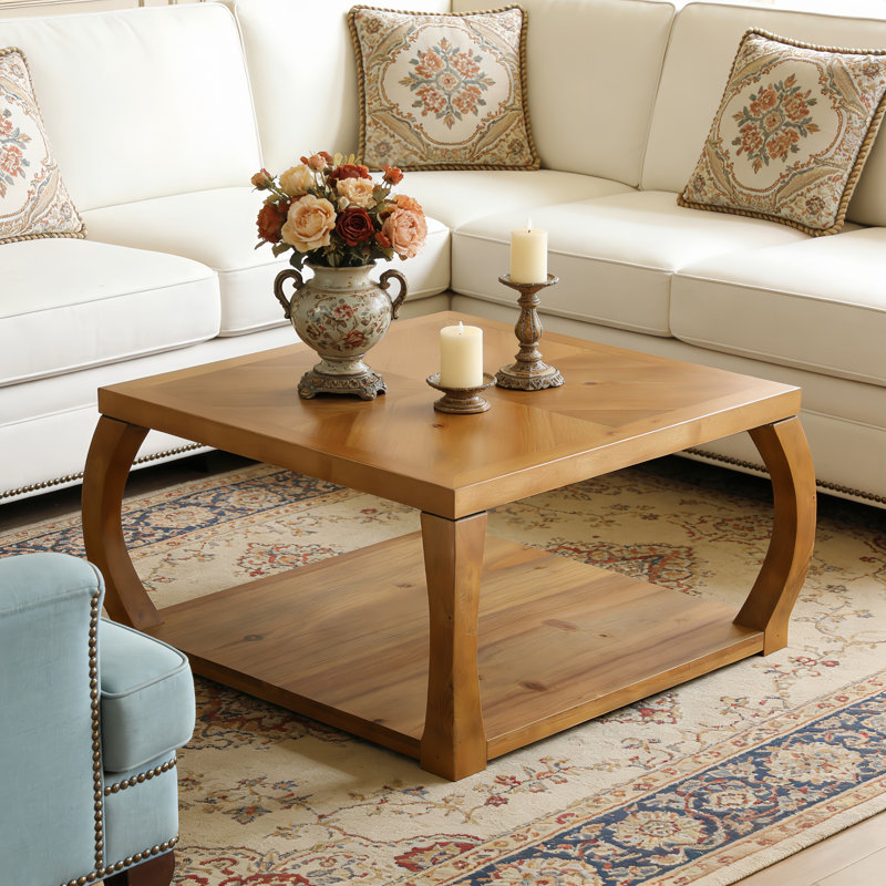 Table basse 31,49 po carrée en bois massif avec rangement pour le salon