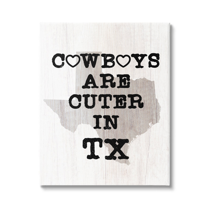 «Cowboys Cuter in Texas Text Rustic Grain Pattern» par Lil 'Rue - Art textuel, Toile tendue, H 40 po x l 30 po x P 1,5 po