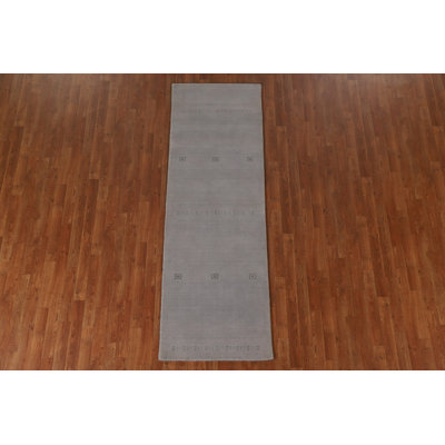 Grey Wool Gabbeh Oriental Runner Rug 3x8