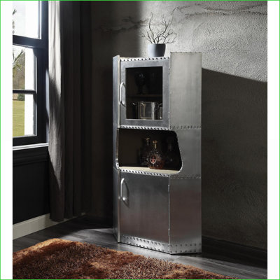 Cabinets 2-Door with 1 Internal Shelf, Brushed Silver Finish, 57”H x 30”W x 22”D | Wood+Metal | Industrial