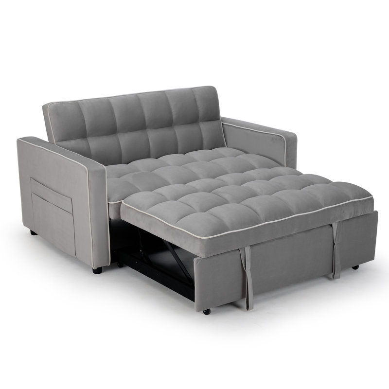 Canapé-lit convertible en microsuède de 53,1 po de largeur avec dossier inclinable et poche latérale, Microfibre grise