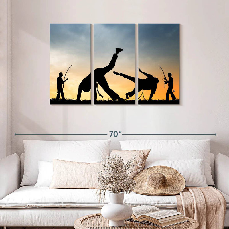 Silhouette de capoeira au coucher du soleil, H 28 po x l 45 po